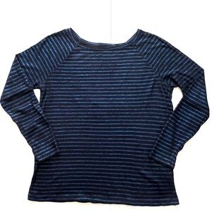 Banana Republic Black and Metallic Blue Striped Long Sleeve Top Size Large
